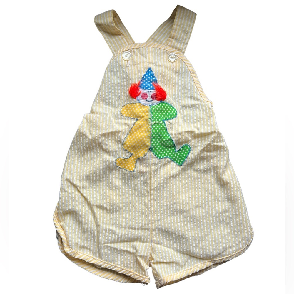JCPenney | 1970s Vintage Seersucker Clown Summer  Romper Yellow Toddler size 2